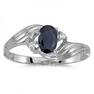 14k White Gold Oval Sapphire And Diamond Ring