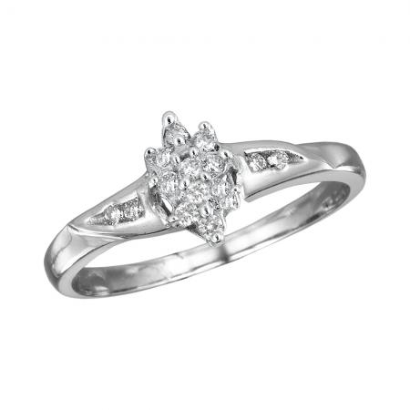 14K White Gold Light Weight Cluster Diamond Ring