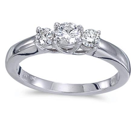 14k White Gold 0.50 Ct Three Stone Trellis Diamond Ring