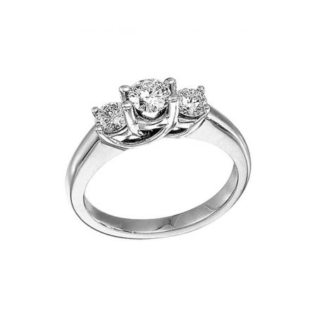 14k White Gold 1.00 Ct Three Stone Trellis Diamond Ring