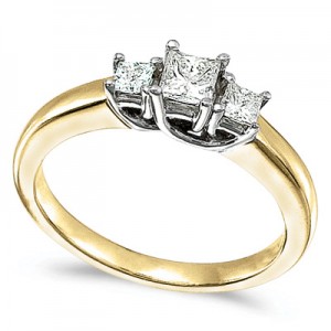 14k Yellow Gold 0.50 Ct Three Stone Trellis Diamond Ring