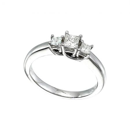 14k White Gold 0.50 Ct Three Stone Trellis Diamond Ring