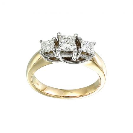 14k Yellow Gold 1.00 Ct Three Stone Trellis Diamond Ring