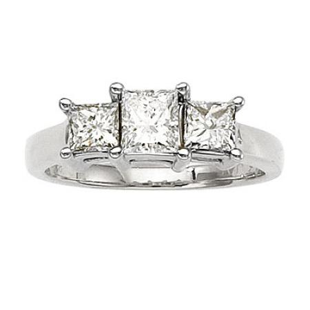 14K White Gold Three Stone 1.5 Ct Princess Diamond Ring