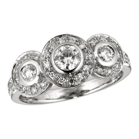 14K White Gold .75 Ct Three Stone Fancy Diamond Ring