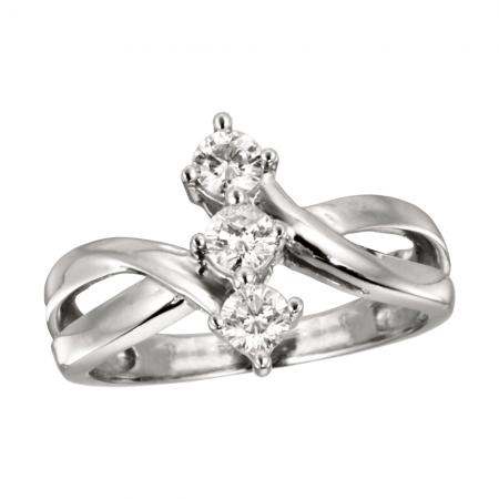 14K White Gold Vertical Three Stone .25 Ct Diamond Ring