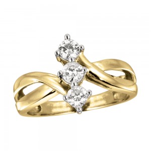 14K Yellow Gold Vertical Three Stone .50 Ct Diamond Ring