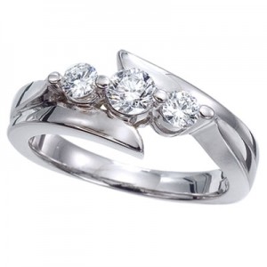14K White Gold Three Stone .50 Ct Bypass Diamond Ring