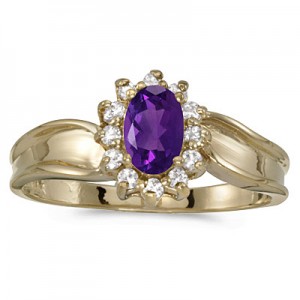 10k Yellow Gold Oval Amethyst And Diamond Ring