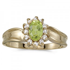 10k Yellow Gold Oval Peridot And Diamond Ring