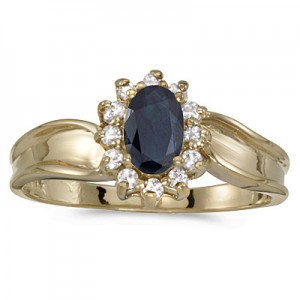 10k Yellow Gold Oval Sapphire And Diamond Ring