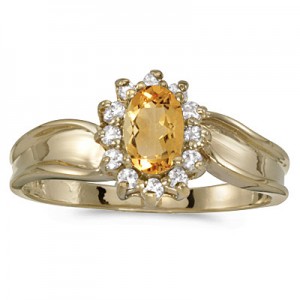 10k Yellow Gold Oval Citrine And Diamond Ring