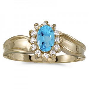 10k Yellow Gold Oval Blue Topaz And Diamond Ring