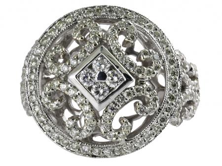 14K White Gold Large Round .83 Ct Diamond Fashion Ring