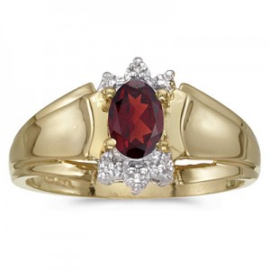 10k Yellow Gold Oval Garnet And Diamond Ring