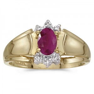 10k Yellow Gold Oval Ruby And Diamond Ring