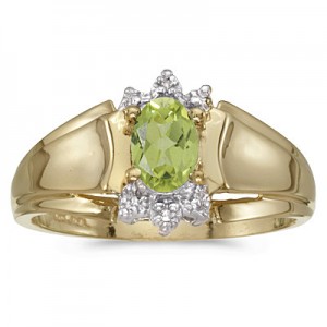 10k Yellow Gold Oval Peridot And Diamond Ring