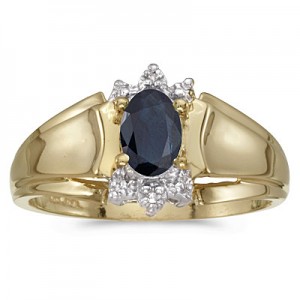 10k Yellow Gold Oval Sapphire And Diamond Ring