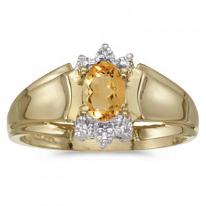 10k Yellow Gold Oval Citrine And Diamond Ring