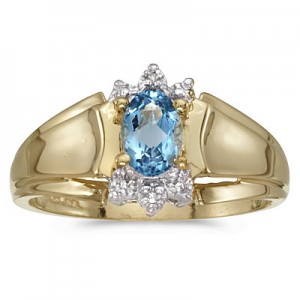 10k Yellow Gold Oval Blue Topaz And Diamond Ring