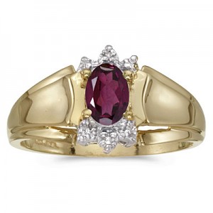 10k Yellow Gold Oval Rhodolite Garnet And Diamond Ring