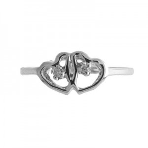 10K White Gold and Diamond Double Heart Promise Ring