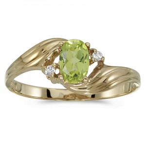 10k Yellow Gold Oval Peridot And Diamond Ring