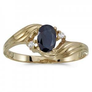 10k Yellow Gold Oval Sapphire And Diamond Ring