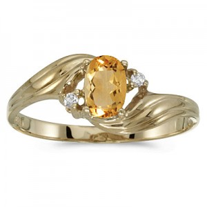 10k Yellow Gold Oval Citrine And Diamond Ring