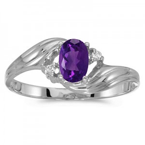 10k White Gold Oval Amethyst And Diamond Ring