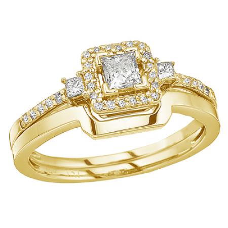 14K Yellow Gold Princess Diamond Band Ring Set