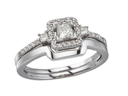 14K White Gold Princess Diamond Band Ring Set