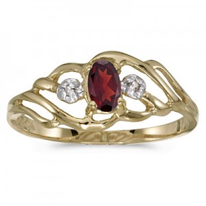 10k Yellow Gold Oval Garnet And Diamond Ring