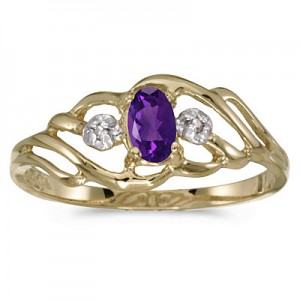 10k Yellow Gold Oval Amethyst And Diamond Ring