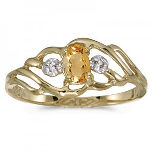 10k Yellow Gold Oval Citrine And Diamond Ring