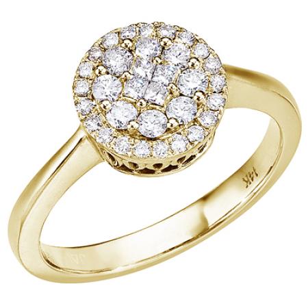14K Yellow Gold .50 Ct Diamond Cluster Ring
