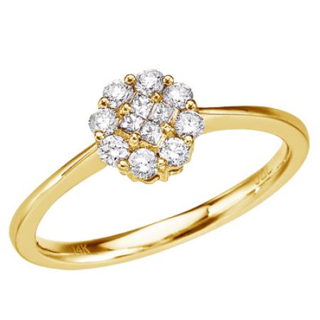 14k Yellow Gold .34 Ct Diamond Cluster Ring