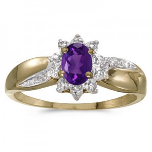 10k Yellow Gold Oval Amethyst And Diamond Ring