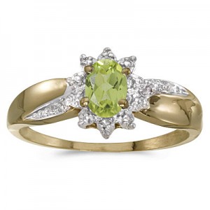 10k Yellow Gold Oval Peridot And Diamond Ring