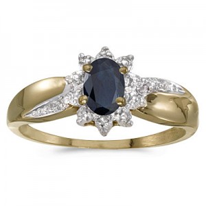 10k Yellow Gold Oval Sapphire And Diamond Ring