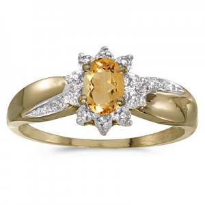 10k Yellow Gold Oval Citrine And Diamond Ring