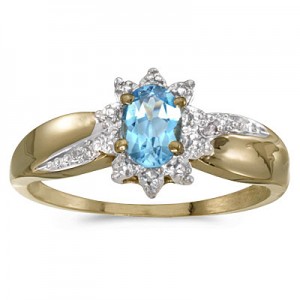 10k Yellow Gold Oval Blue Topaz And Diamond Ring