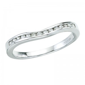14K White Gold .14 Ct Channel Diamond Wave Shadow Band Ring