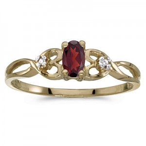 10k Yellow Gold Oval Garnet And Diamond Ring