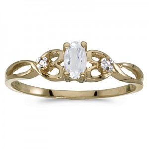 10k Yellow Gold Oval White Topaz And Diamond Ring