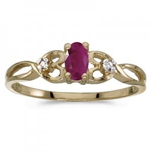 10k Yellow Gold Oval Ruby And Diamond Ring