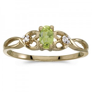 10k Yellow Gold Oval Peridot And Diamond Ring