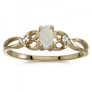 10k Yellow Gold Oval Opal And Diamond Ring