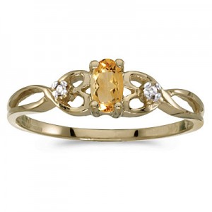 10k Yellow Gold Oval Citrine And Diamond Ring