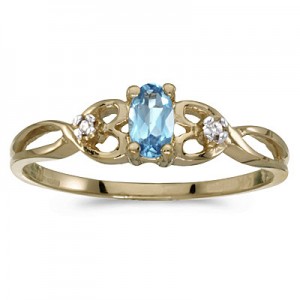 10k Yellow Gold Oval Blue Topaz And Diamond Ring